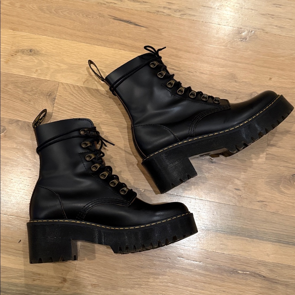 Dr. Martens Women's Leona Black Leather Platform Boot - Picture 7 of 13